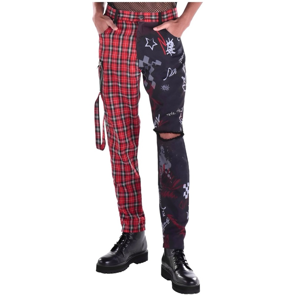Black & Red Dual Color Plaid Pants - Men's S/M - Bold & Stylish